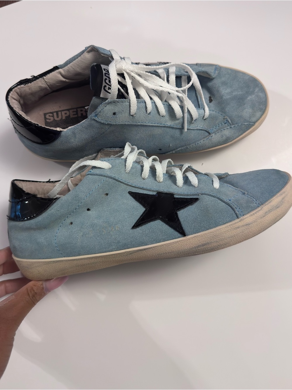 Golden Goose Light Blue Suede Sneakers with Black Star